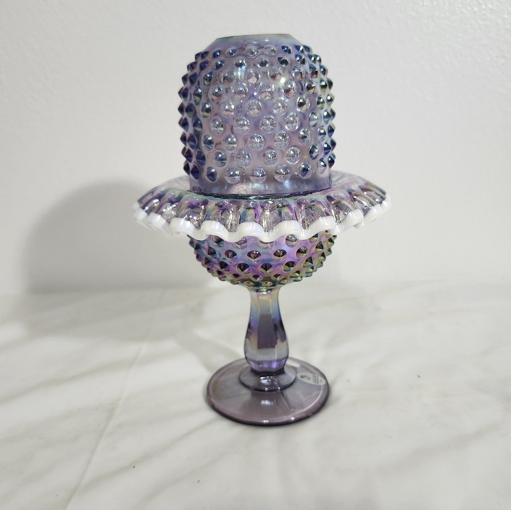Fenton Fairy Lamp Iridescent Hobnail Glass Candle Holder - Picture 7 of 7